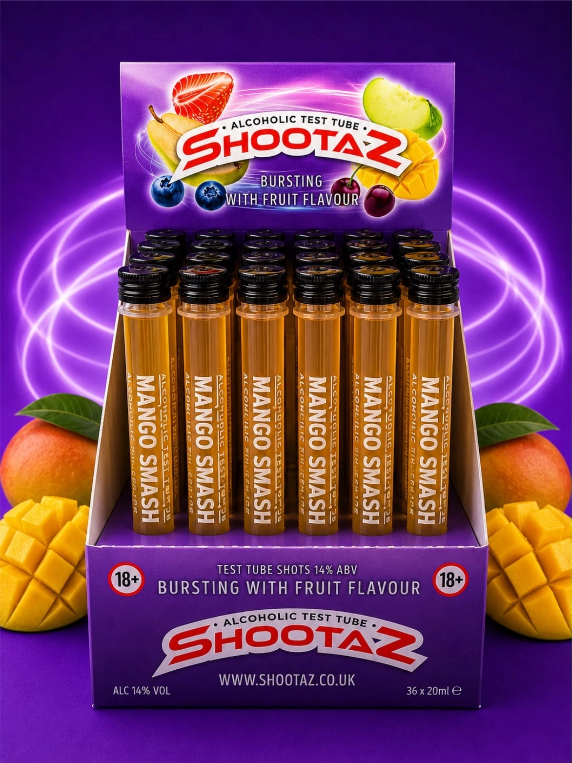Mango alcoholic test tubes box of 36