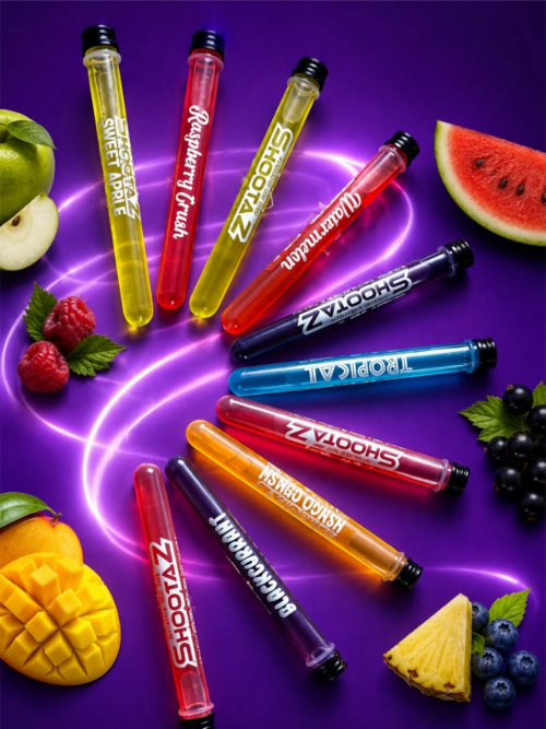 Mixed fruit flavours of alcoholic test tube shots