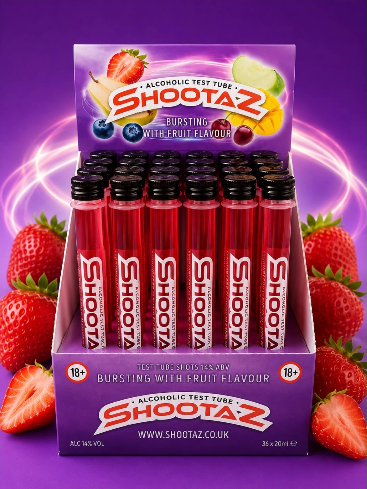 Strawberry alcoholic test tubes box of 36