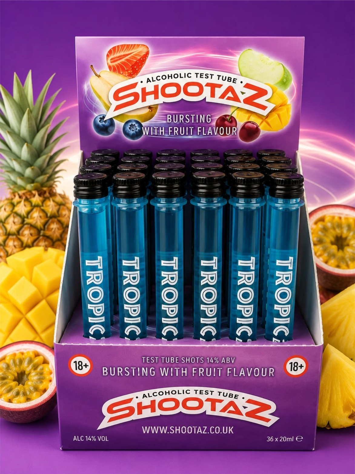 Tropical alcoholic test tubes box of 36